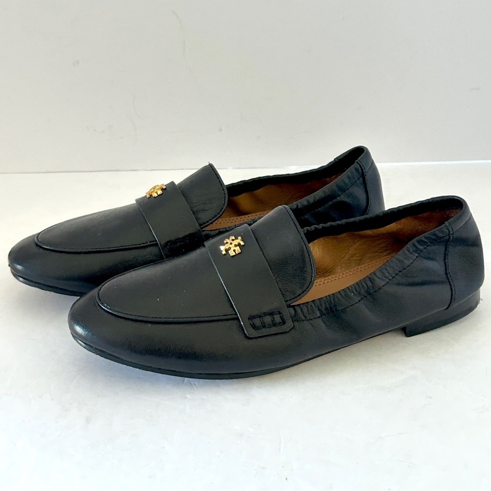 Tory Burch Ballet Loafer Flats Minimalist Black Leather Shoes Logo Size 5.5 - Picture 2 of 15